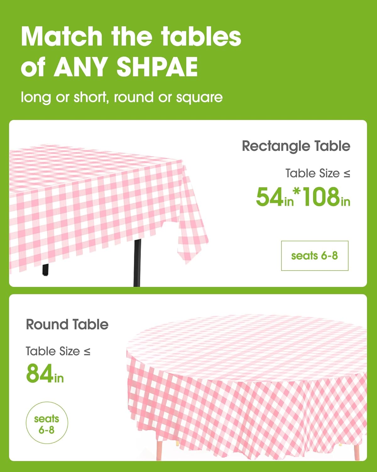 Pureegg Plastic Table Cloth Disposable 8 Pack, 54 x 108 Inch Table Cloths, Party, Picnic, Wedding, Decorative Tablecloths, Rectangle, White Plastic Cover, Leakproof & Sturdy, White