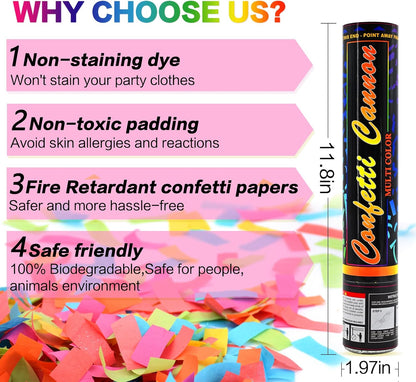 12 Pack Red Biodegradable Confetti Cannon-Confetti Poppers for Wedding, Graduation, Birthday, New Year's Eve Celebration Valentines Day Wedding Engagement Anniversary Bridal Shower Party Supplies