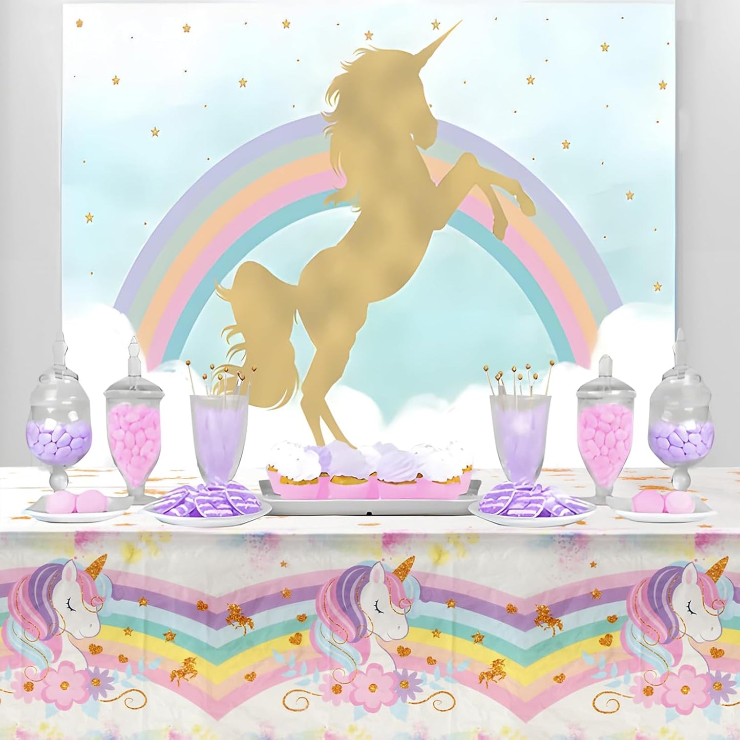 Staraise 3PCS Unicorns Tablecloths for Birthday Decoration, Unicorn Party Decorations Pastel Rainbow DisposableTable Covers for Kids Girls Baby Shower Birthday Party Supplies, 51.2X 86.6inch