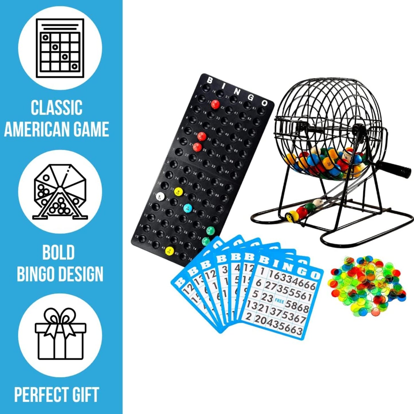 Regal Games Deluxe Bingo Game Set with Cage, Board, Balls, 18 Cards, and Chips