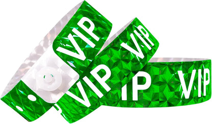 Ouchan Holographic VIP Plastic Wristbands Silver - 100 Pack Vinyl Wristbands for Events Parties