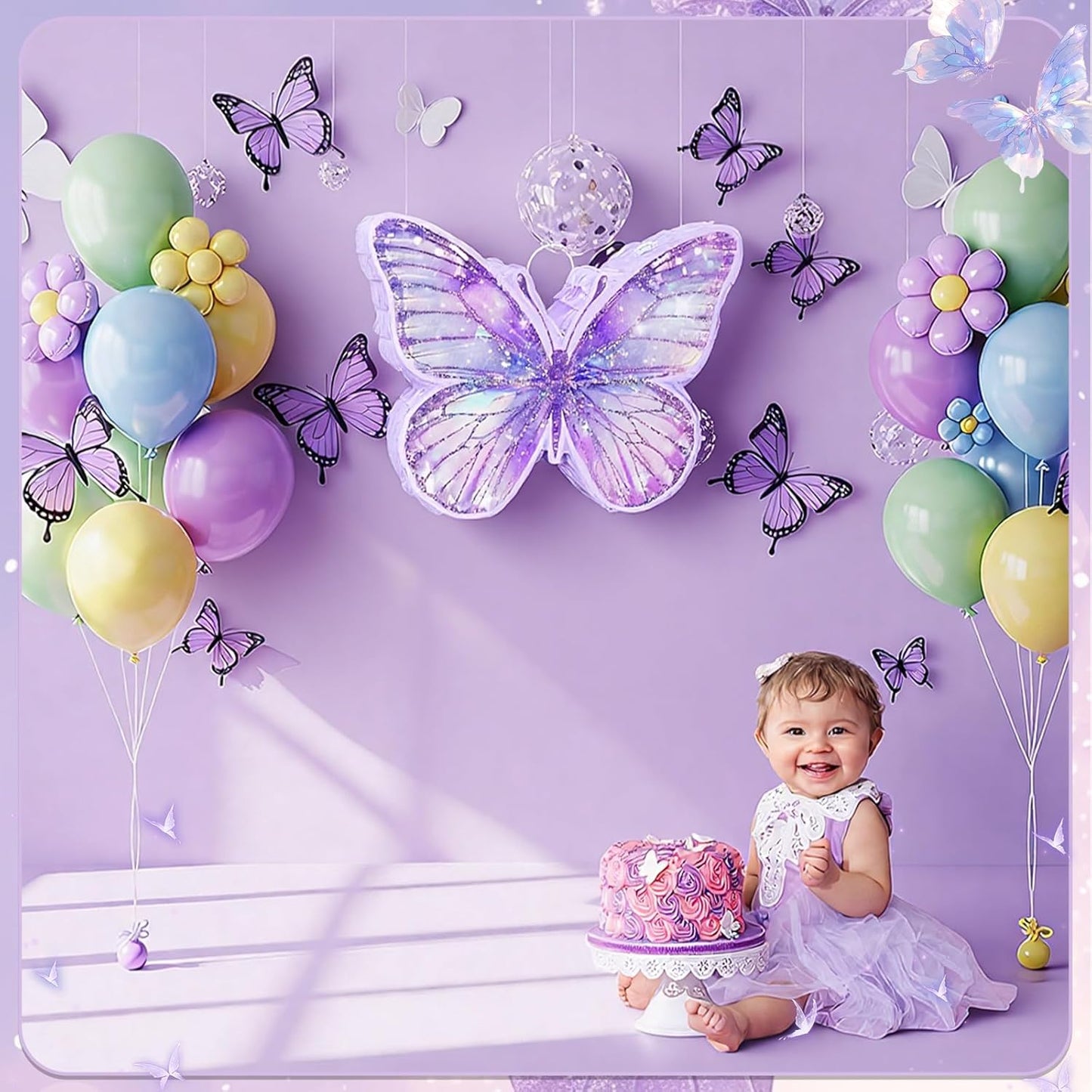 VioraWhite Fairy Piñata Princess Birthday Decorations Fairy Party Piñata Set with Stick and Blindfold for Girls Kids Butterfly Birthday Party Game Decorations Supplies