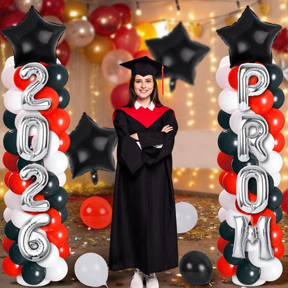 2 Sets Graduation Balloon Column Stand Kits with Balloons 2026 Grad Themed Decoration Navy Blue Balloon Tower Stand Kit for Grad High School & College Celebration Party Decor