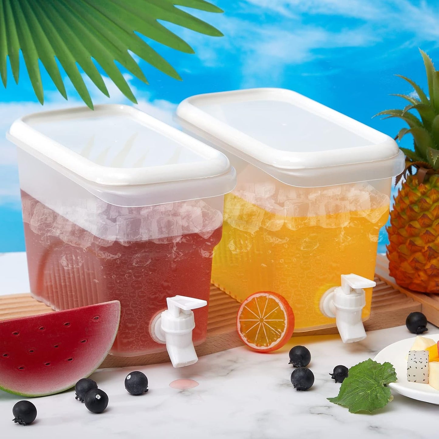 Hoolerry 4 Pack 0.8 Gallon Drink Dispenser for Fridge with Spigot Plastic Beverage Dispenser for Juice Lemonade Iced Tea Water Refrigerator Drink Container for Parties