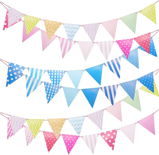 72pcs Colorful Pennant Banner Flags, 98ft Pastel Bunting Pennant Flag for Classroom Decor, Multicolor Triangle Banners for Birthday Party Easter Carnival Decorations (6 Strings)