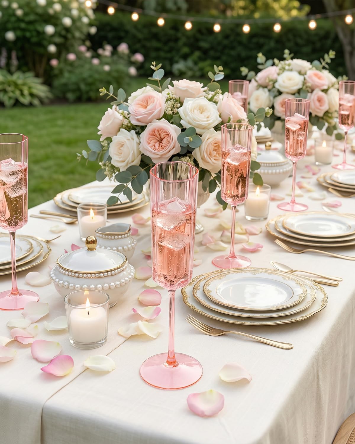 Ciaell 24 Pack Plastic Champagne Flutes - 6oz Ribbed Disposable Champagne Glasses - Clear Vintage Mimosa Glasses with Long Stem, Elegant for Weddings, Birthdays, Party