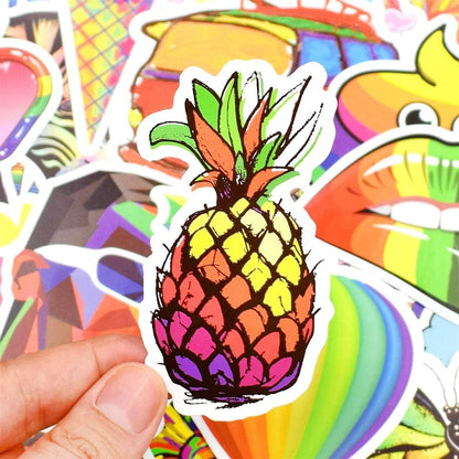 QTL Neon Stickers for Teens & Students Prizes, Waterproof Vinyl Party Favor Stickers, School Rewards, Water Bottle and Laptop, 50PCS - Colors A