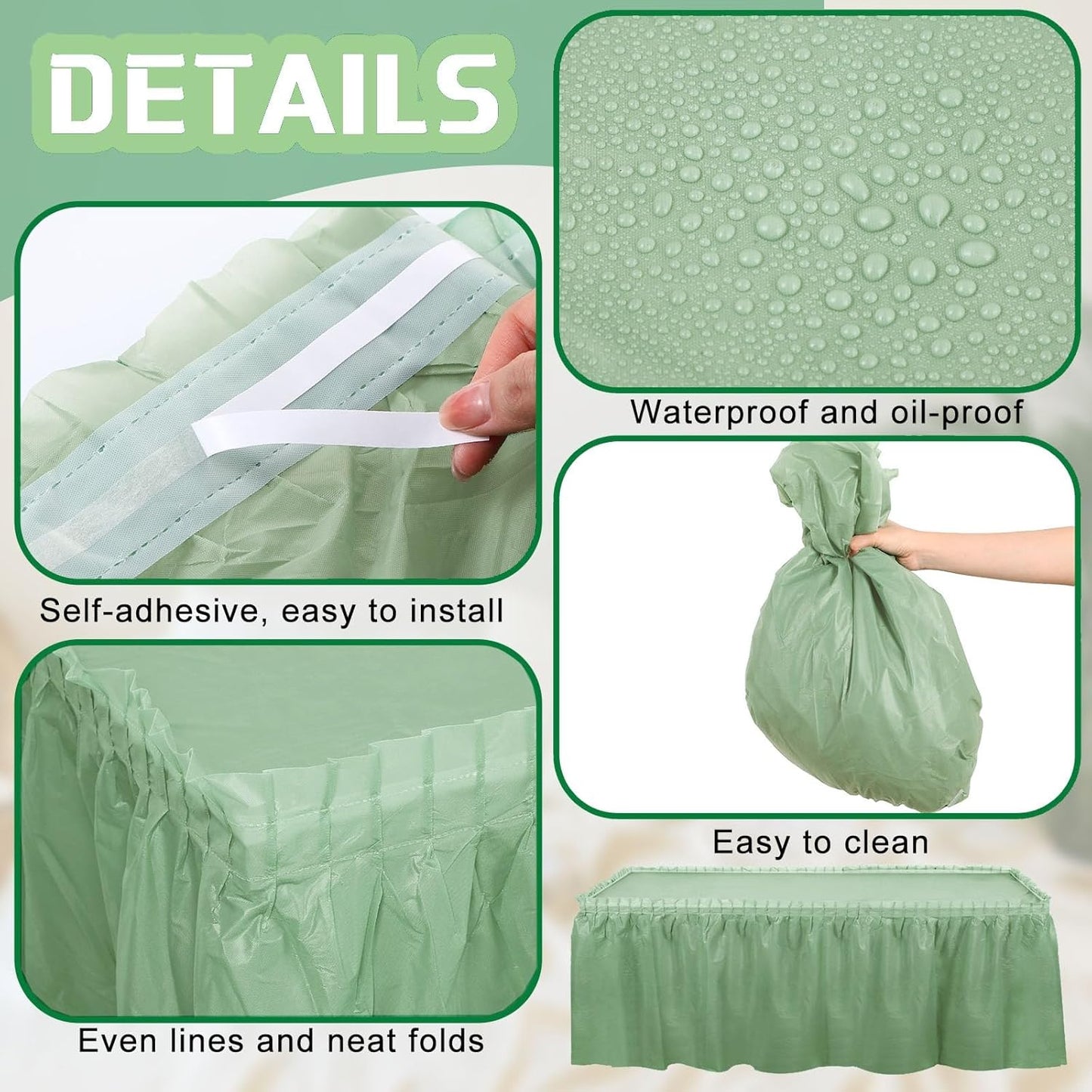 Oudain 6 Pcs Plastic Table Skirts and Stainproof Table Cloths 54 x 108 in Plastic Ruffle Tablecloth 168 x 29 Inches Disposable for Wedding Baby Shower Valentine Spring Easter Party(White)