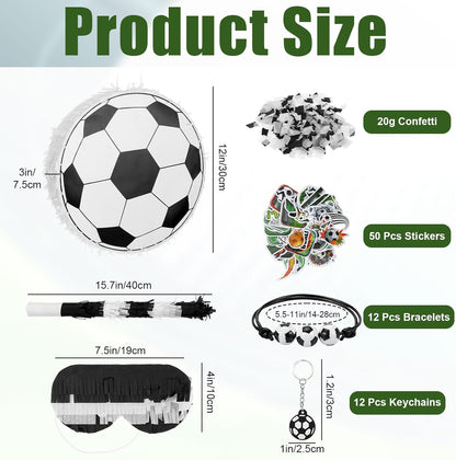 78 Pcs Soccer Piñata Set Soccer Party Favors Include Ball Pinata Blindfold Stick Confetti and Sports Bracelets Mini Keychains Bulk Stickers for Adult Sports Themed Birthday Decorations Party Supplies
