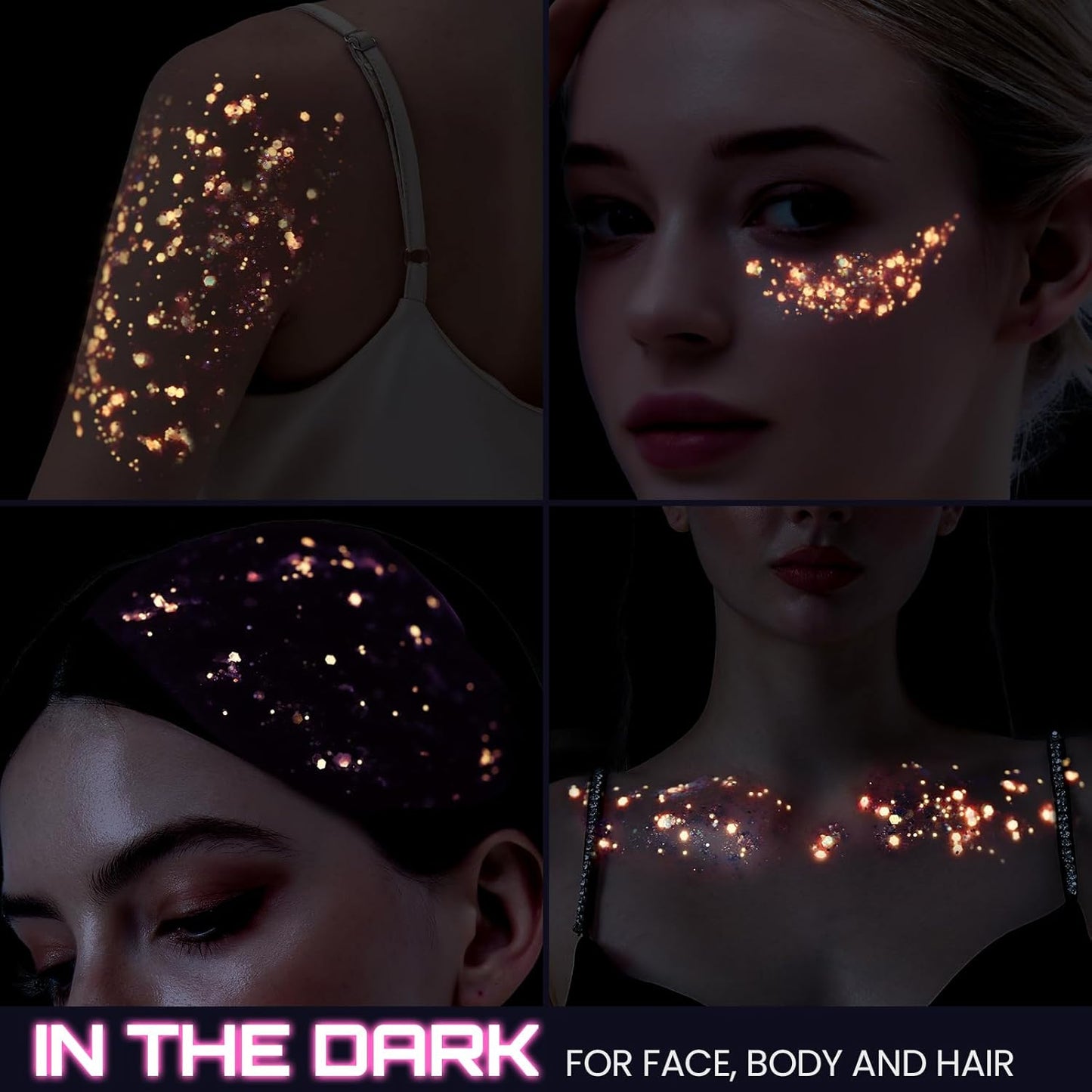 Teenitor 6 Colors Glow in The Dark Glitter Gel, Face Glitter Gel, Body Glitter Hair Glitter for Carnival Makeup UV Black Light Party Cheer Raves Festivals