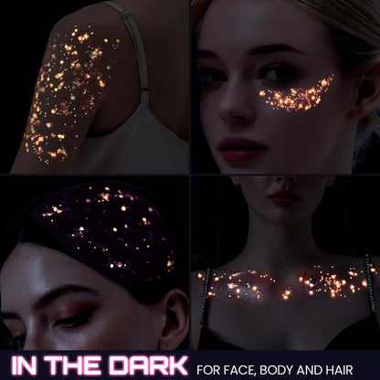Teenitor 6 Colors Glow in The Dark Glitter Gel, Face Glitter Gel, Body Glitter Hair Glitter for Carnival Makeup UV Black Light Party Cheer Raves Festivals