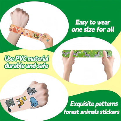 CZWXOXO 74Pcs Dinosaur Theme Party Favors Contain 24 Pcs Slap Bracelets 50Pcs Stickers, Dino Theme Birthday Party Decorations,Classroom Rewards Supplies.