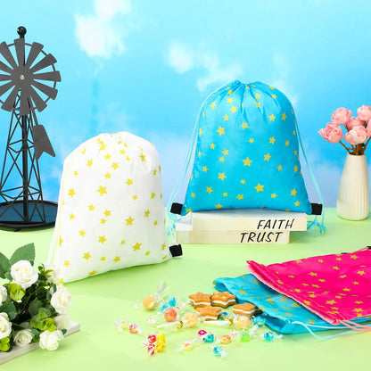 Funtery 16 Pcs Star Drawstring Backpack for Kids Star Party Favors Bags Starry Goodie Treat Gift Bags Drawstring Sackpack Sport Cinch Backpack for Girls Boys School Birthday Baby Shower Supplies