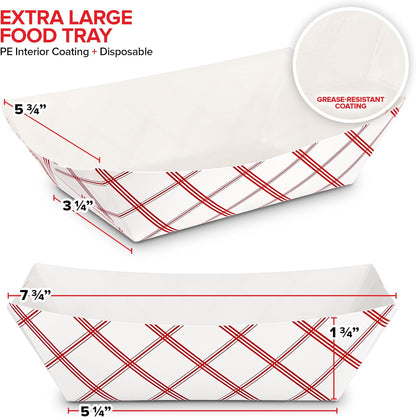 Stock Your Home 100-Pack 3 lb Paper Food Trays – Red & White Checkered Disposable Paper Food Boats, Eco-Friendly Serving Trays for Concessions, Nachos, Snacks & Condiments – 5.75" x 3"
