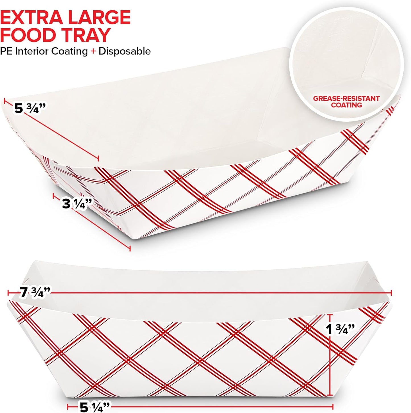 Stock Your Home Medium Paper Food Boats (100 Pack) – 2 lb Disposable Red & White Checkered Trays, Eco-Friendly Serving Boats for Concessions, Nachos & Condiments (4.5" x 2.75")