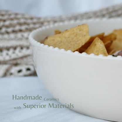 11'' Ceramic Chip and Dip Tray, Middle Size Divided Serving Set for Parties, Mixing Bowl Sets for Salsa, Snack, Veggies, Dumpling, Fruit, Salad, Fruit, Entertaining, Hosting, Ivory White