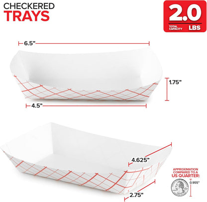 Stock Your Home Medium Paper Food Boats (100 Pack) – 2 lb Disposable Red & White Checkered Trays, Eco-Friendly Serving Boats for Concessions, Nachos & Condiments (4.5" x 2.75")