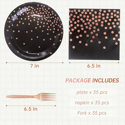 White and Gold Paper Plates Napkins Party Supplies,Disposable Gold Dot Paper Dessert Plates,105 PCS Birthday Plates and Napkins Party Supplies for Wedding(Serves 35 Guests 7")