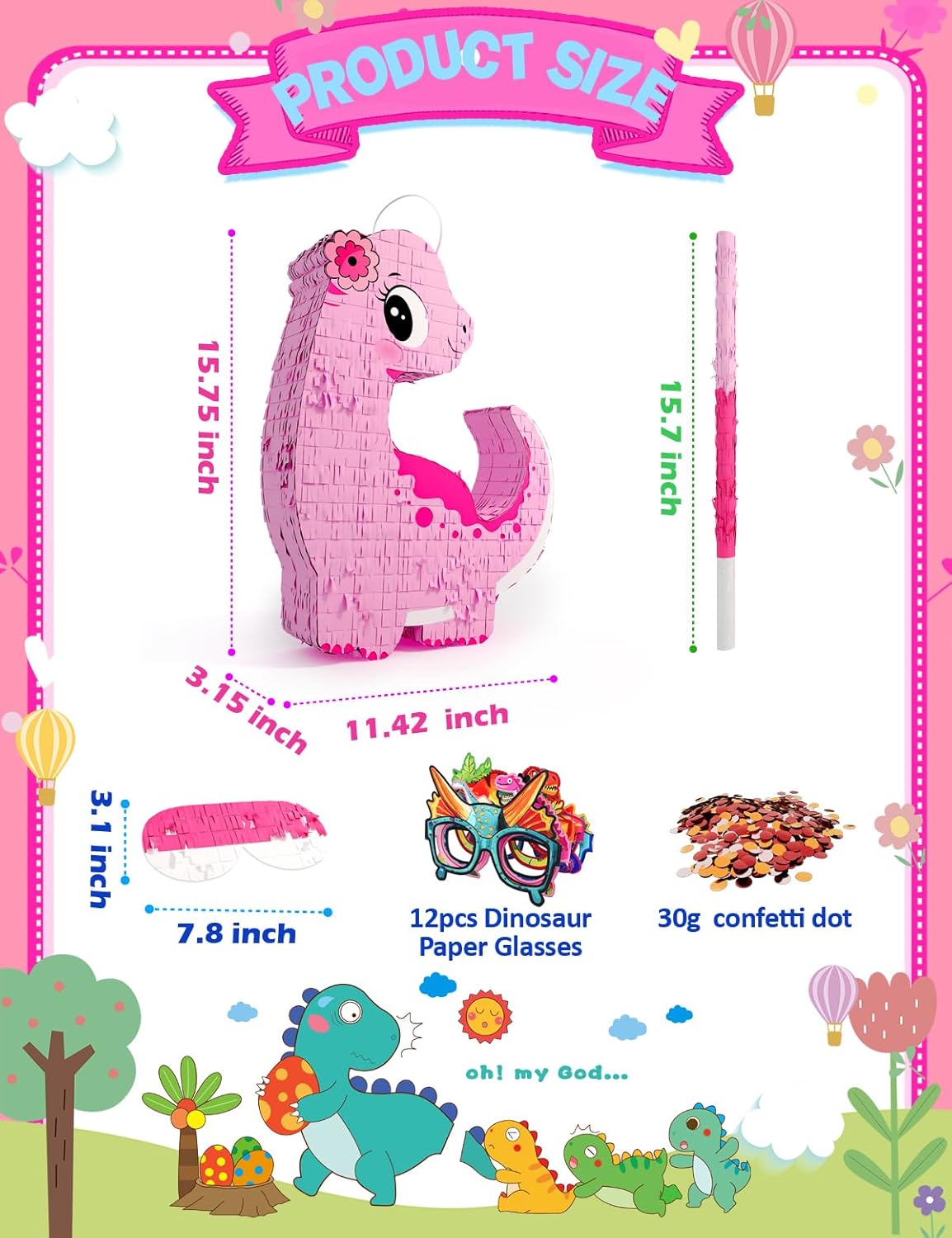 Unicorn Piñata for Birthday Party Girl, Princess Party Piñata with Wood Stick, Blindfold & Confetti, Rainbow Unicorn Birthday Decoration (15.6"x12.6"x3.1")
