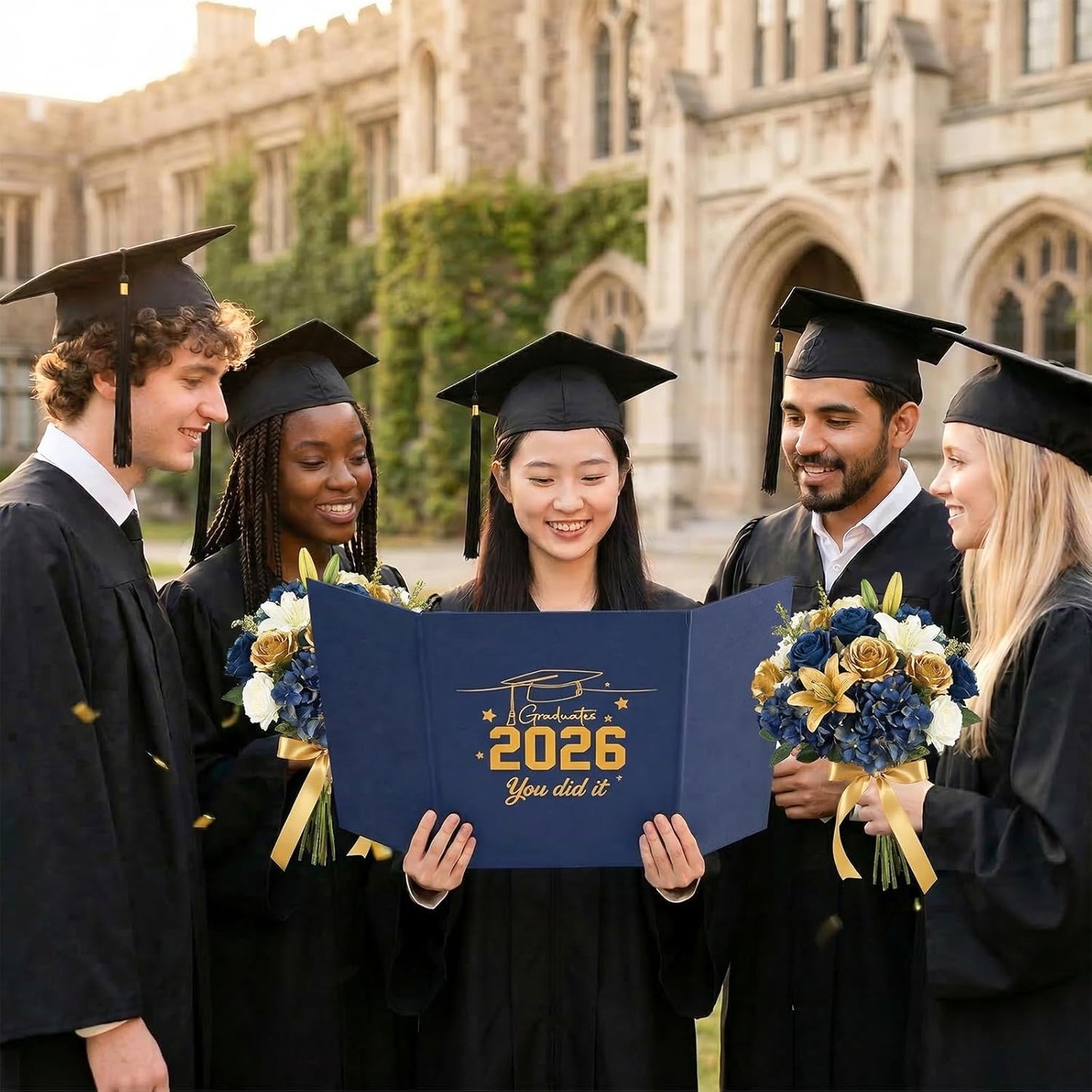Graduation Guest Book 2026, Blue Gold Graduation Decorations Class of 2026 Graduates Sign in Book Signature Board Congrats Grad Decor Party Supplies, High School College Graduations Gifts for Her Him