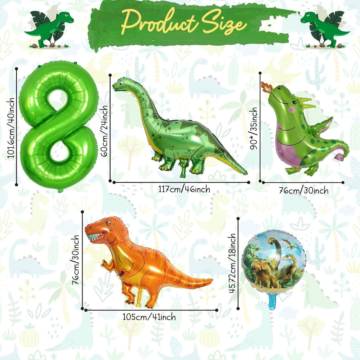 Dinosaur 5th Birthday Decorations, Dinosaur Birthday Party Decorations with Giant Inflatable Dinosaur Balloons 40 Inch Helium Foil Mylar Number 5 Balloons for Dinosaur Theme Birthday Party Decorations