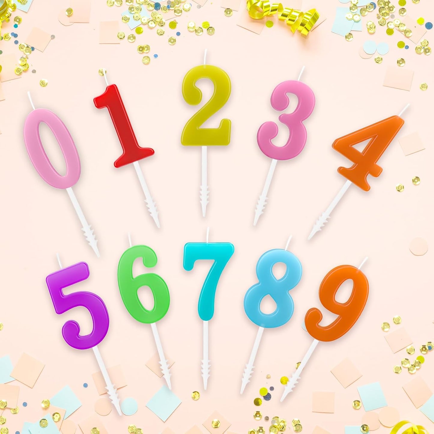 Beanlieve 10-Pieces Numeral Birthday Candles - Cake Numeral Candles Number 0-9 Glitter Cake Topper Decoration for Birthday,Wedding Anniversary,Party Celebration (Colourful)