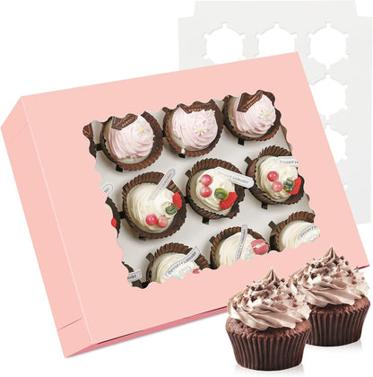 3-Set Cupcake Boxes Bulk with Clear Display Window Hold 12 Standard Cupcakes, Disposable Food Grade White Cupcake Carrier Cupcake Container, Perfect for Cupcakes Muffins Cookies Pastries