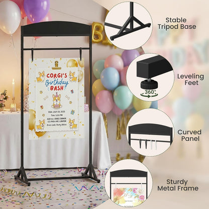 CHOEZON Wedding Welcome Sign Stand, Adjustable Wedding Sign Holder with 4 Leather Straps, 68"x31" Floorstanding Metal Poster Stand with Tripod Base, Display Stand for Wedding, Party, Black TCJ23BB