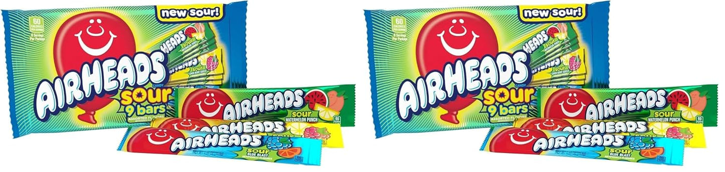 Airheads Full-Size Candy Bars, Taffy Candy Bulk Variety Pack, Individually Wrapped, Six Assorted Fruit Flavors Artificially Flavored, 60 Count Box