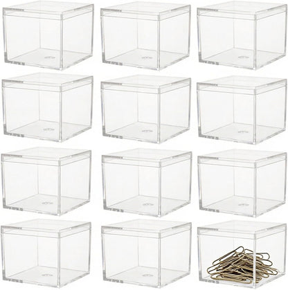 KissYou Acrylic Box Clear Boxes with Lid 12 Packs Small Candy Box Display Square Cube Wedding Graduation Party Decorations Jewlry Gift Box