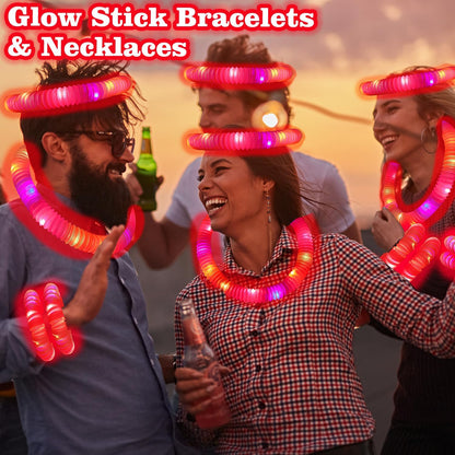 Orange Glow Sticks Party Favors Supplies for Kids 24 PCS,4th of July LED Light up Pop Tubes for Toddlers,Neon Necklaces Bracelets Accessories,Birthday Dance Party 250th Anniversary Camping Toys Gifts