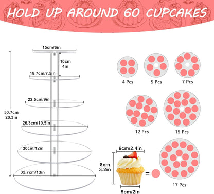 Acrylic Cupcake Tower, 7-Tier Round Cake Stand for 100 Cupcakes, Dessert Display for Parties & Weddings