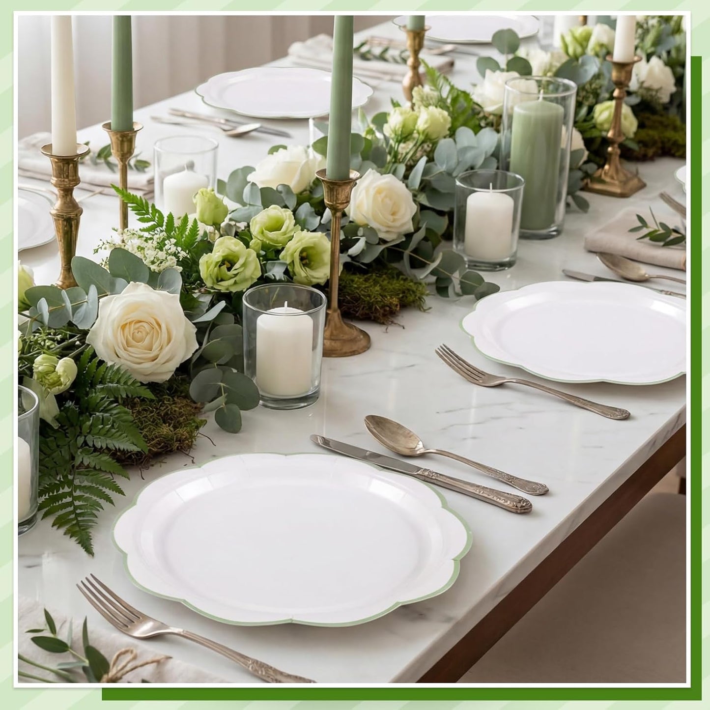 NatNarr 30 Pcs Sage Green Paper Plates, 7 Inch Scalloped Paper Plates Small Dessert Cake Plate Cute Party Plate Disposable Sage Greens Party Supplies for Wedding, Baby Bridal Shower, Birthday