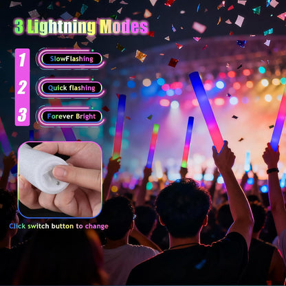 30pcs Foam Light up Sticks Bulk, Glow in the Dark Party Supplies with 3 Flashing Modes, Glow Wands for Birthday, Wedding, Concert, Outdoor Camping, Raves Foam Sticks