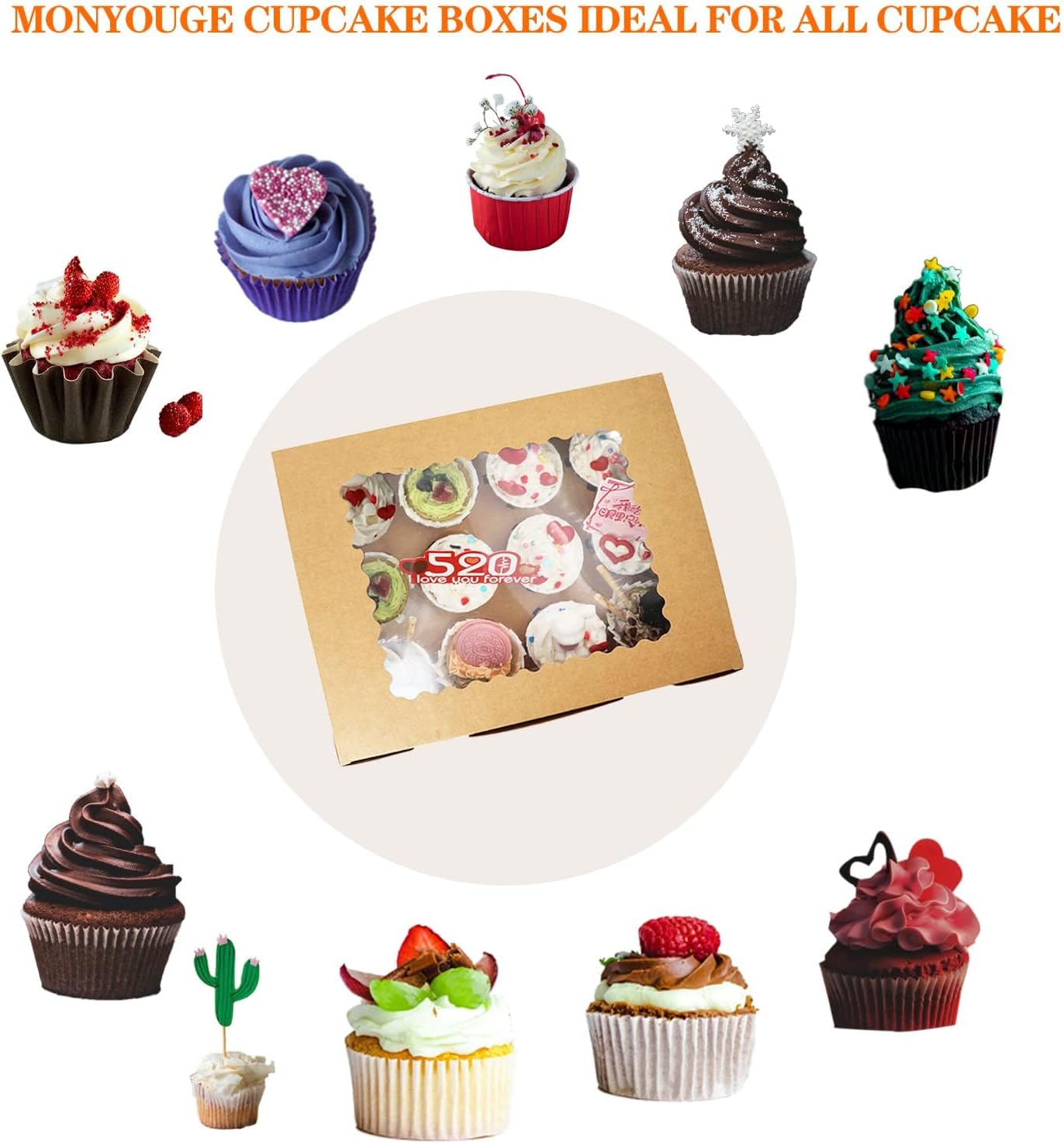 3-Set Cupcake Boxes Bulk with Clear Display Window Hold 12 Standard Cupcakes, Disposable Food Grade White Cupcake Carrier Cupcake Container, Perfect for Cupcakes Muffins Cookies Pastries
