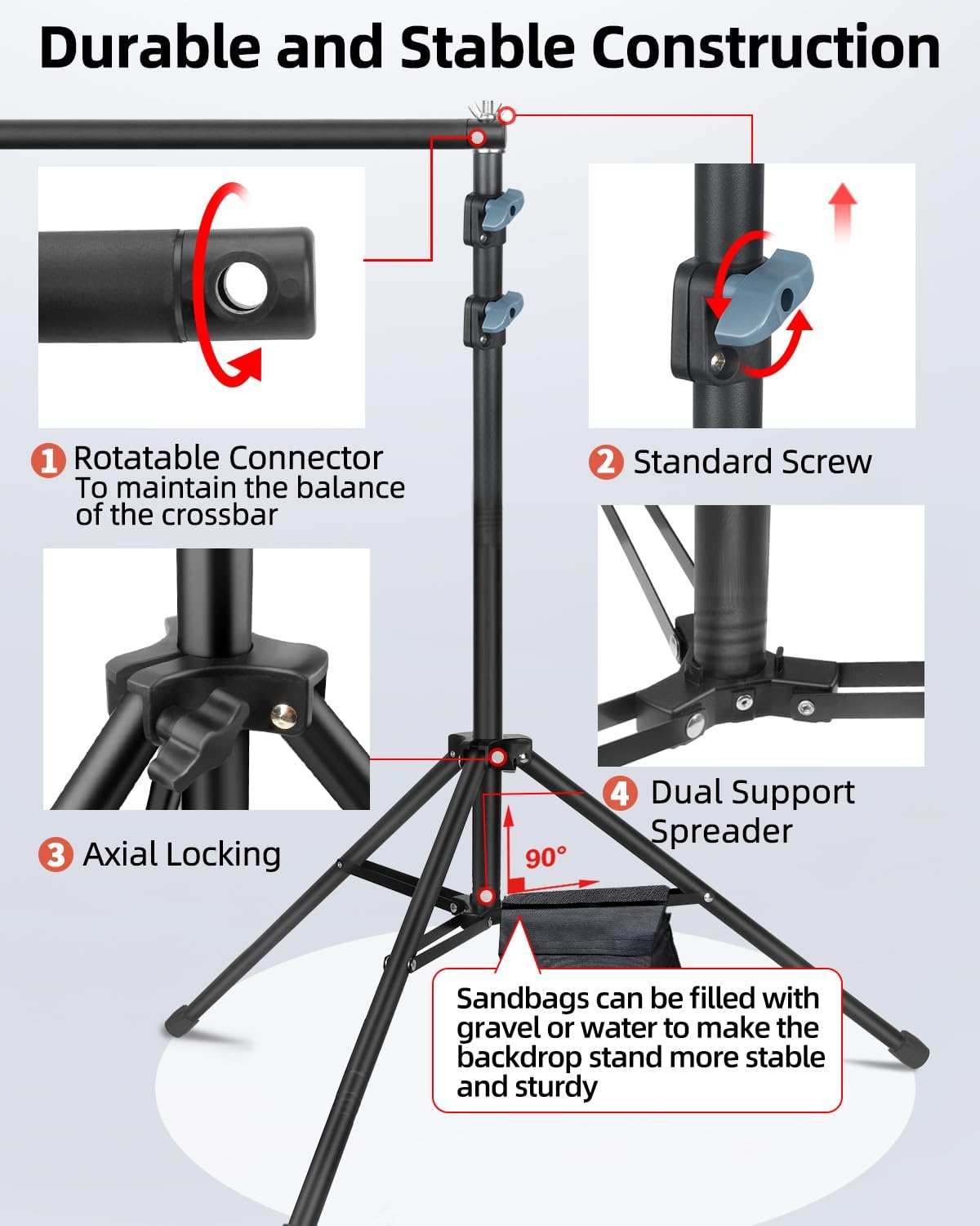 Hemmotop Backdrop Stand 10x8ft (WxH), Photography Background Stand for Parties, Adjustable Photo Backdrop Stands Kit for Wedding, Photo Booth, Party, Decoration, Balloon, Projector Screen