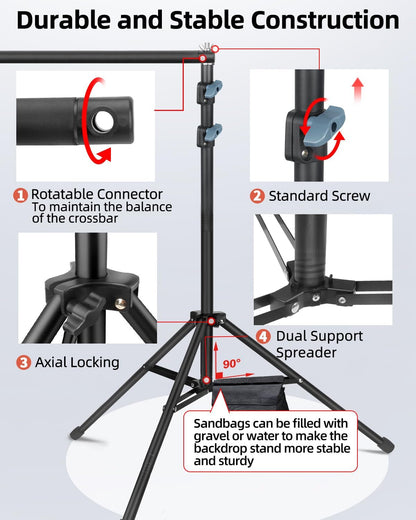 Hemmotop Backdrop Stand 10x8ft (WxH), Photography Background Stand for Parties, Adjustable Photo Backdrop Stands Kit for Wedding, Photo Booth, Party, Decoration, Balloon, Projector Screen
