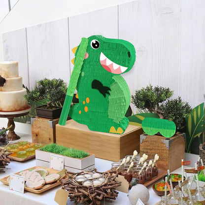 Dinosaur Pinata - Dinosaur Decorations with a Blindfold and Bat for Boys Girls Animal Themed Birthday Party Kids Classroom Game Decorations Supplies (15.7 x 11.4 x 3.1 Inches)