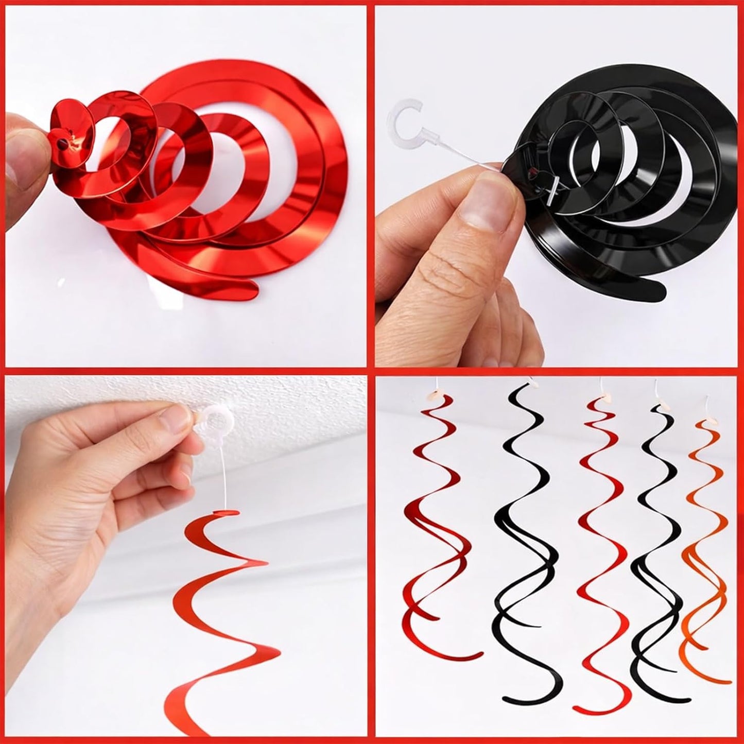 Easy Hang Spiral Ceiling Decorations - 12 Pack with Hooks, 74cm PVC Swirls for Instant Birthday, Wedding & Party Decor, Tool-Free Setup