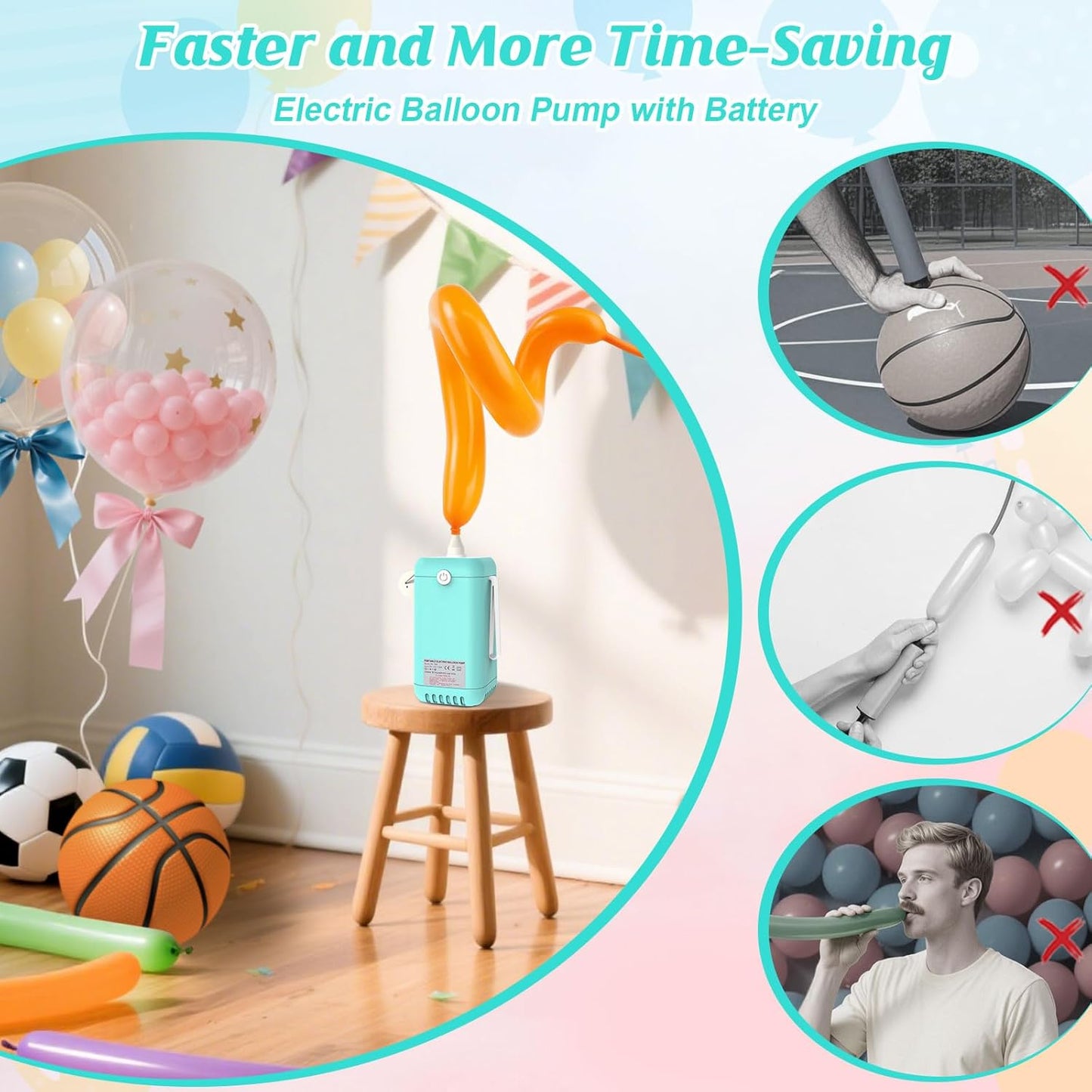 Ball Pump Balloon Pumps Electric, Balloon Pump Portable Long Animal Balloon Pump, Electric Blower Machine Inflator Basketball Pump 260 Balloon Pump for Party/Wedding/Birthday Decorations