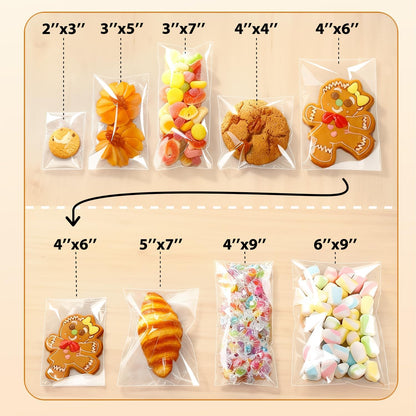 PigPotParty Cookie Bags 4''x 6", 100 Pcs Self Sealing Cellophane Treat Bags, Small Clear Plastic Goodie Bag for Gift, Snack, Party Favor, Candy