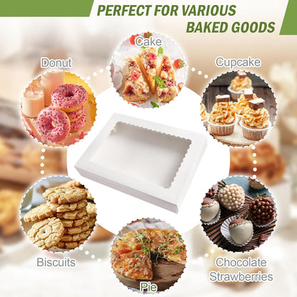 Rarapop 4 Pack Large Cookie Boxes with Window, 16x11x2.5 Inches Auto-Popup Bakery Boxes Treat Boxes for Pastries, Donuts, Pies, Muffins