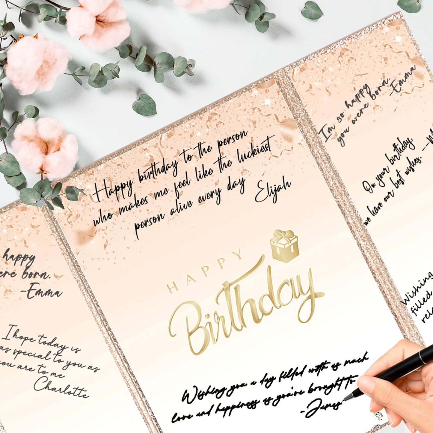 Crenics Black and White Birthday Decorations Women Men, Creative Birthday Guest Signature Book Alternative 18" x 12", Great Party Gifts for Girls or Boys