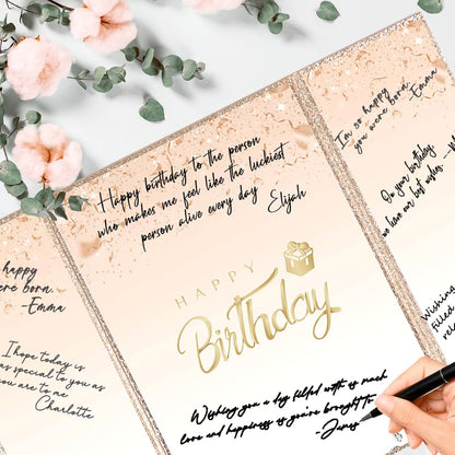 Crenics Black and White Birthday Decorations Women Men, Creative Birthday Guest Signature Book Alternative 18" x 12", Great Party Gifts for Girls or Boys