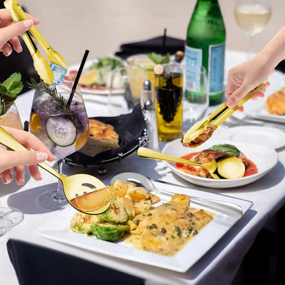 12PCS Stainless Steel Serving Utensils Sets - Large Serving Spoons,Slotted Spoons,Serving Tongs,Appetizer Tongs,Utensills Sets for Buffet Catering Banquet Party (Silver)