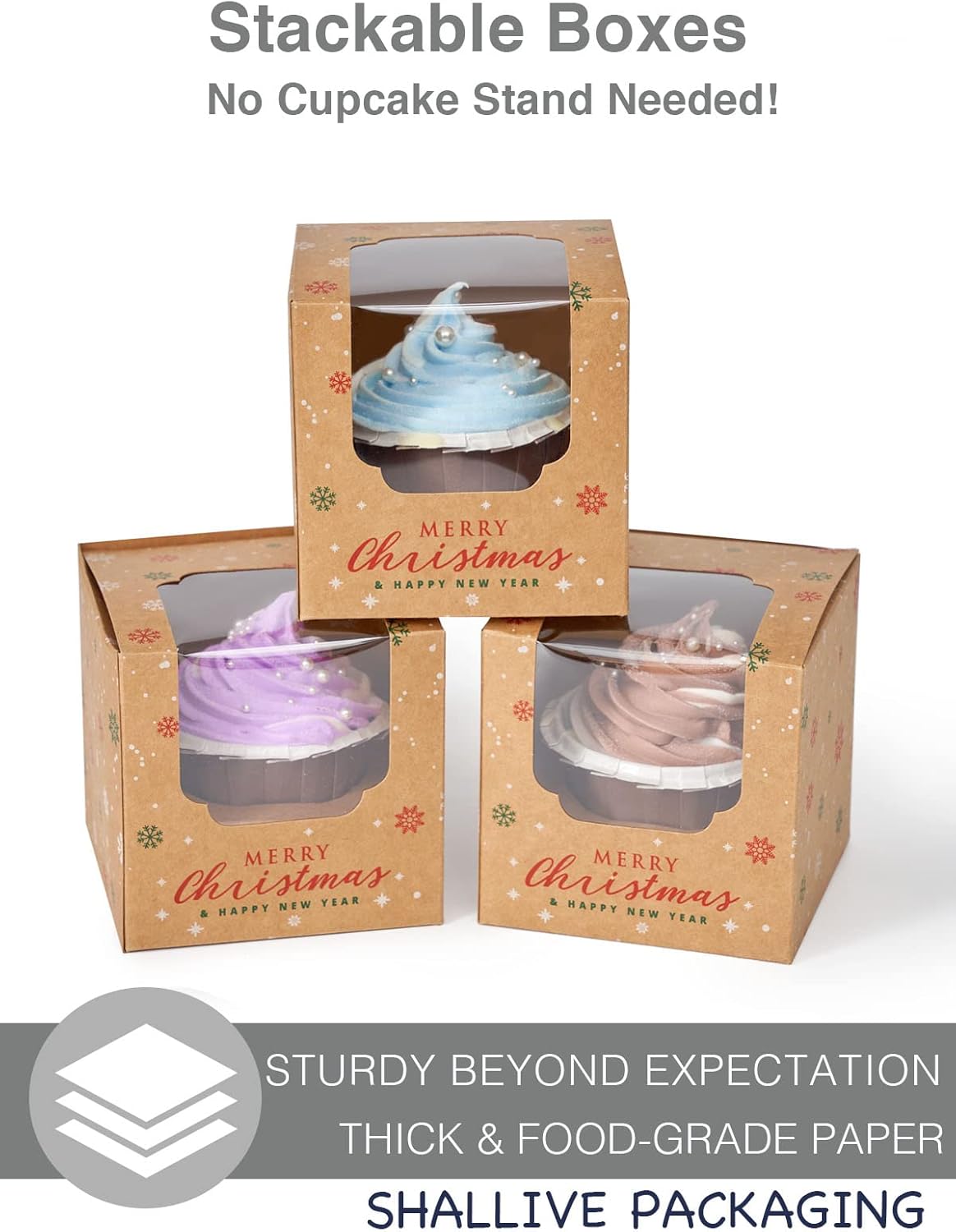 100 Pcs Kraft Brown Cupcake Boxes Individual Bulk Paper Cupcake Containers Single with Insert and Window, Pop up Cookie Boxes and Cocoa Bombs Boxes Packaging for Bakery Gift Giving