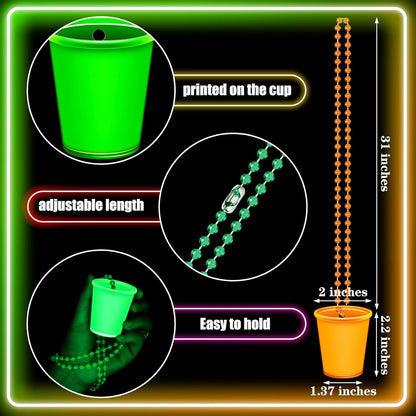 Sureio 24 Pieces Shot Glass Necklaces Light Up Necklace Shot Glasses Glow in the Dark Neon Plastic Shot Necklace Cups on Beaded for Halloween Christmas Wedding Glowing Party Favor, 6 Colors