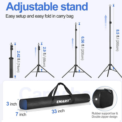 EMART Backdrop Stand 10x7ft(WxH) Photo Studio Adjustable Background Stand Support kit with 2 Crossbars, 8 Clamps, 2 Sandbags and Carry Bag for Parties, Events Decoration, Wedding, Photography -White