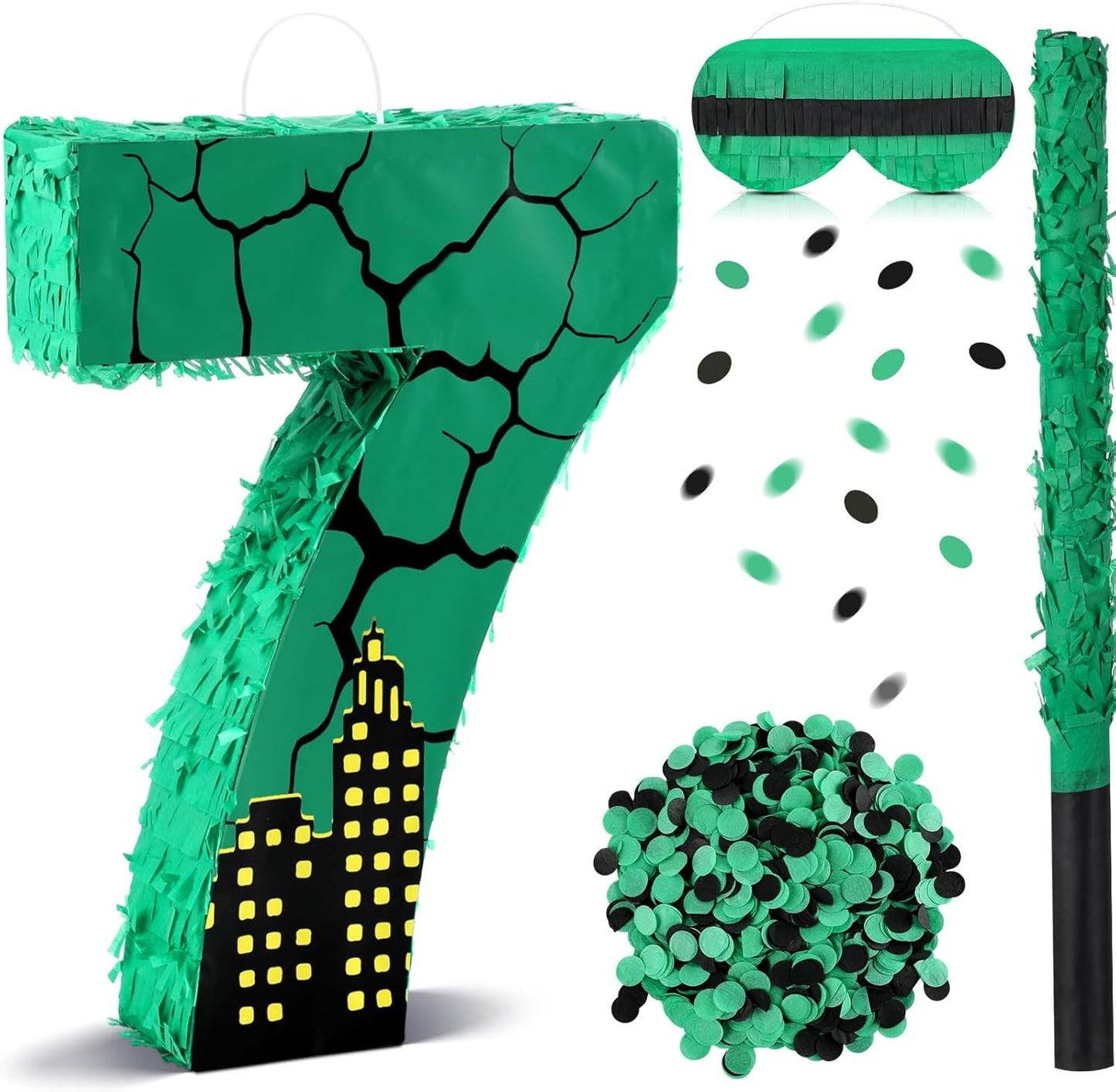 Poen Large Green Turtle Piñata Party Decoration Supplies Number 4 5 6 7 Piñata with Blindfold Stick and Confetti for Turtle Theme Birthday Party Baby Shower Photo Props Decoration(Number 7)