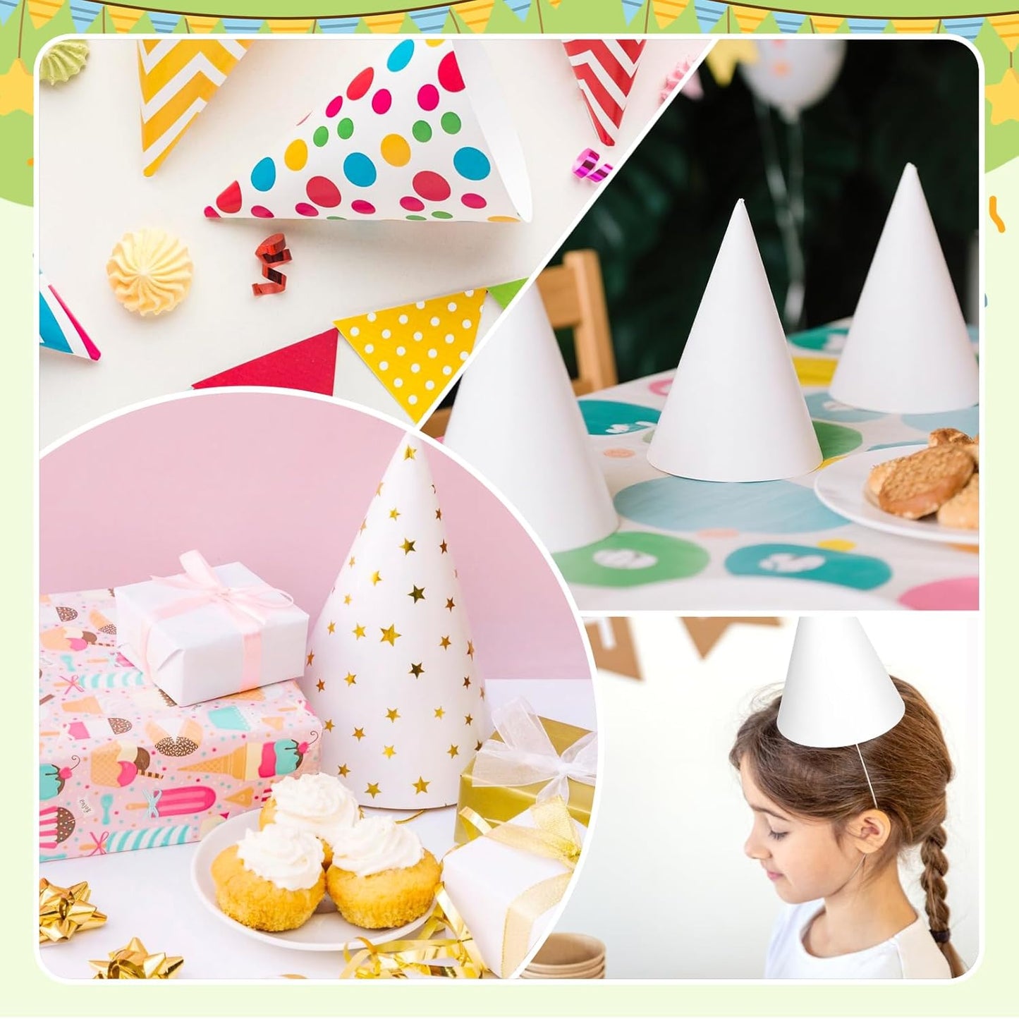 WEOXPR White Paper Party Hats for Birthday,Decorative Bulk Cone Hat for Adults Art DIY, Halloween Supplies（10/20/40/60）